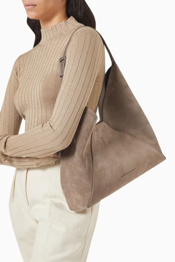 Bead-embellished Hobo Bag in Suede