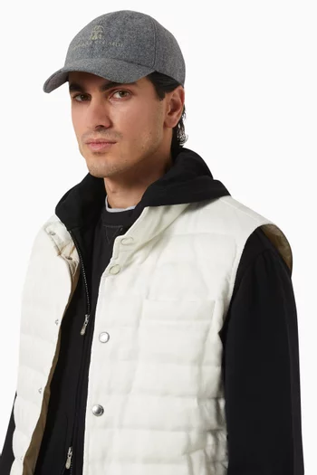 Logo Baseball Cap in Virgin Wool Flannel