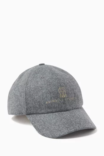 Logo Baseball Cap in Virgin Wool Flannel