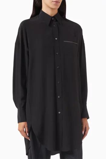 Monili-embellished Shirt in Crêpe de Chine Silk