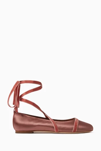 Spencer Lace-up Ballerina Flats in Satin