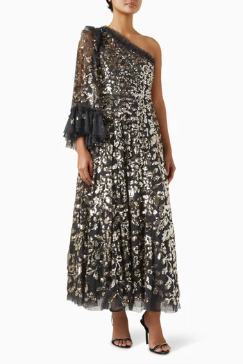 Falling Leaves One-Shoulder Gown in Tulle