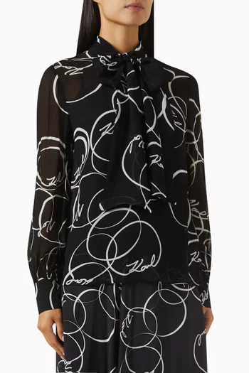 Bow Long-sleeve Blouse in Viscose