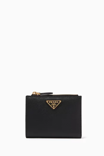 Small Triangle Logo Wallet in Saffiano Leather