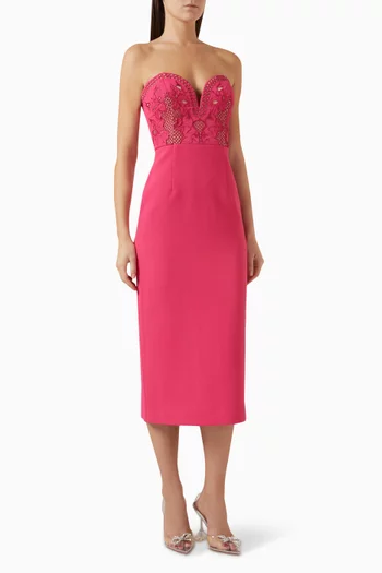 Claudia Embroidered Strapless Midi Dress