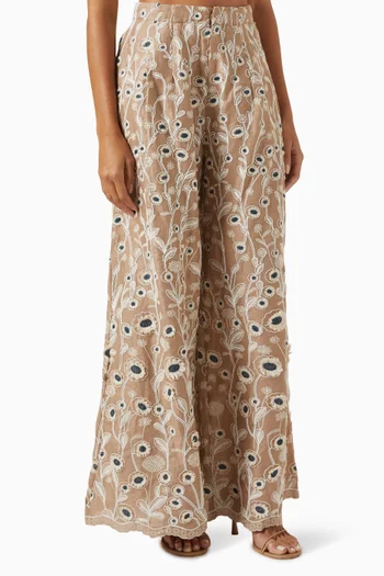 Pinon Embroidered Wide-leg Pants in Linen