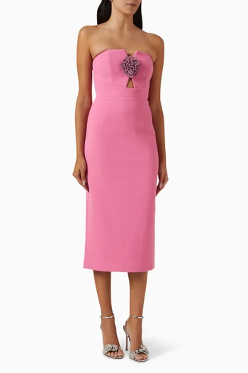 Aubree Strapless Midi Dress in Bonded Crepe