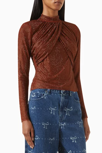 Rhinestone-embellished Top in Mesh