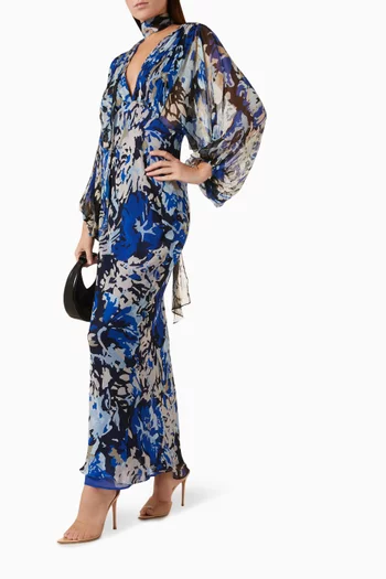Plunge Balloon-sleeve Maxi Dress in Chiffon
