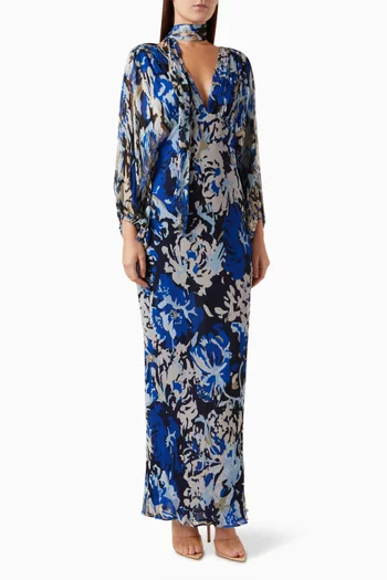 Plunge Balloon-sleeve Maxi Dress in Chiffon