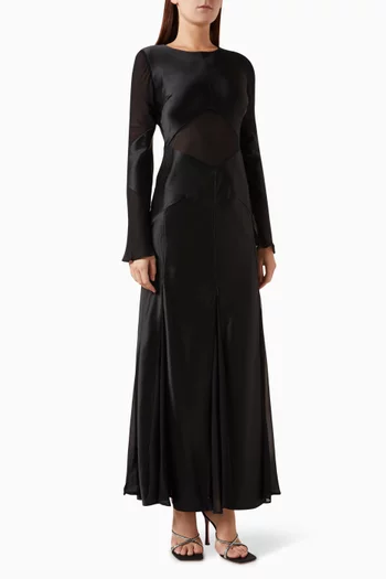 Moraya Godet Maxi Dress in Satin & Georgette