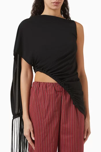 Bijou Fringed Asymmetric Top in Stretch-jersey