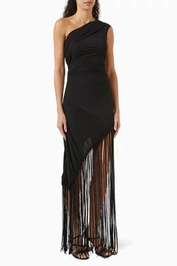 Bijou Fringed Midi Dress in Stretch-jersey