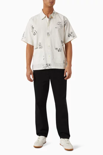 Short-sleeve Stamp Shirt in Cotton-linen Blend