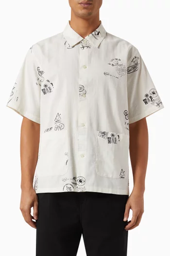 Short-sleeve Stamp Shirt in Cotton-linen Blend