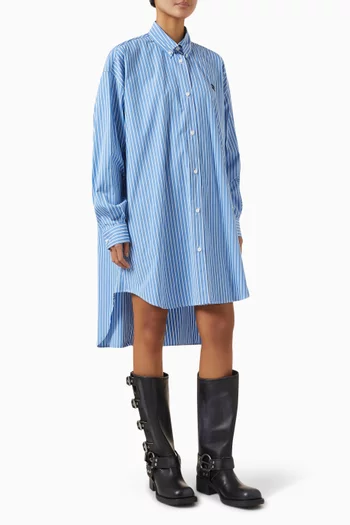 Striped Logo Shirt Dress in Poplin