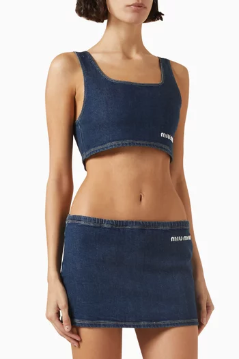 Embroidered-logo Crop Top in Denim