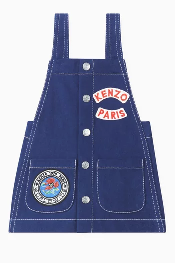 Logo Appliqué Dungaree Dress in Cotton