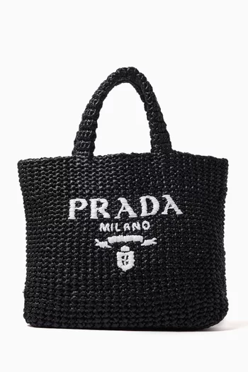 Small Logo Tote Bag in Raffia