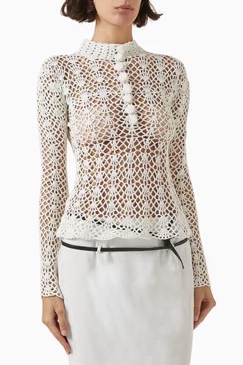 Crochet Long-sleeve Top in Cotton-linen