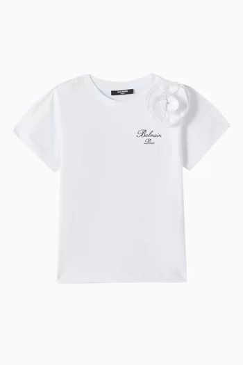 Floral-appluque Logo T-shirt in Cotton