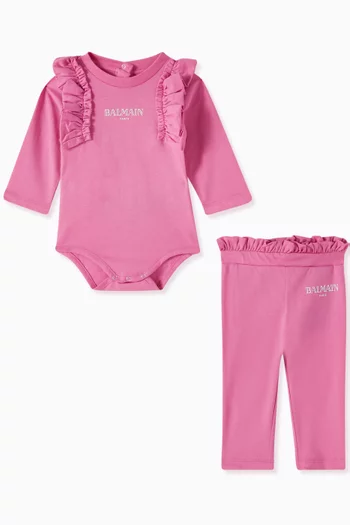 Three-piece Ruffled Bodysuit Set in Cotton-jersey