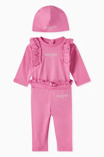 Three-piece Ruffled Bodysuit Set in Cotton-jersey