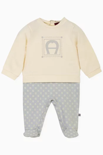 Colour-blocked Logo Onesie in Cotton