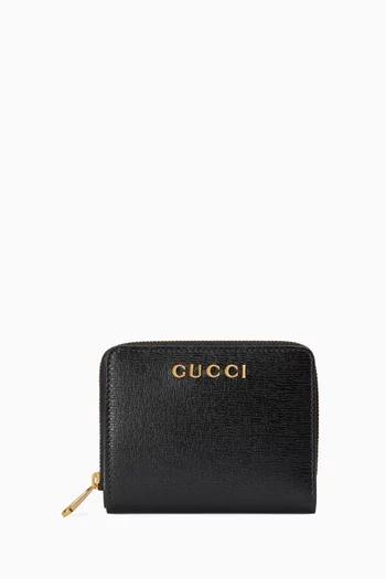Mini Logo Script Wallet in Leather