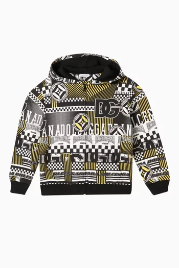 Logo-print Zip-up Hoodie in Cotton