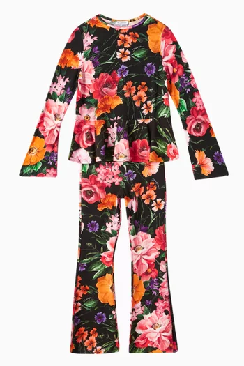 Fiori Floral-print Flared Pants in Stretch-viscose
