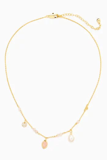 Multi-charm Station Necklace in Gold-tone Brass