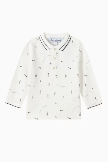 Railway Illustration Polo Shirt in Cotton