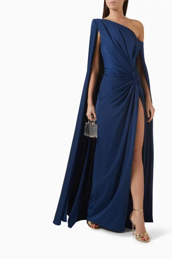 Draped One-shoulder Cape Dress