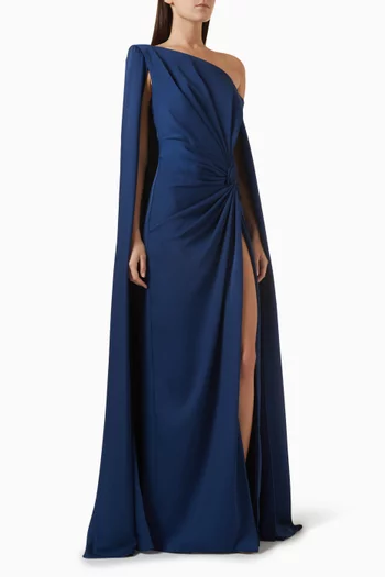 Draped One-shoulder Cape Dress