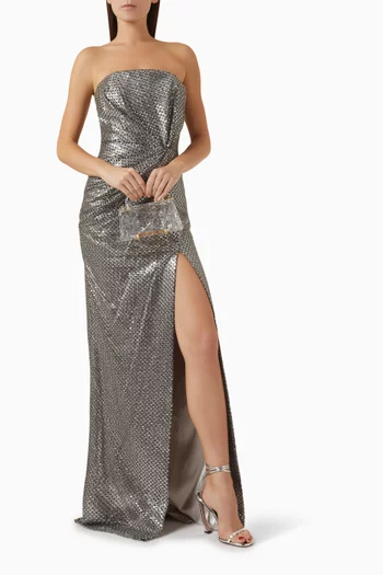 3D Sequin-embellished Strapless Dress