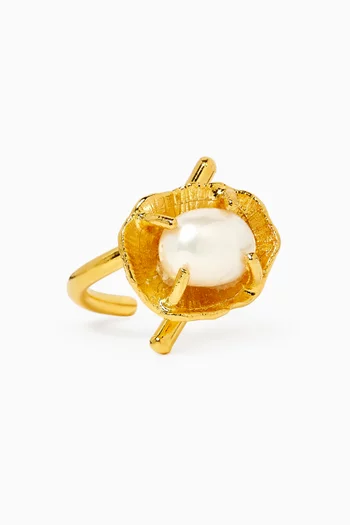 Venus Pearl Open Ring in 24kt Gold-plated Brass