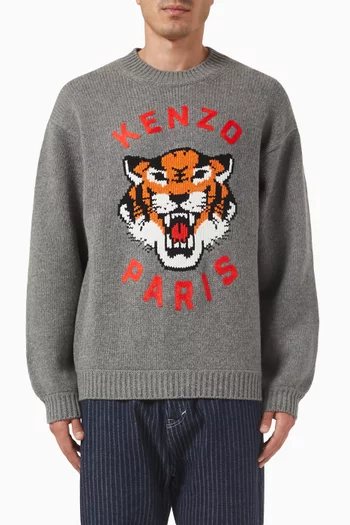 Lucky Tiger Embroidered Sweatshirt in Wool Blend