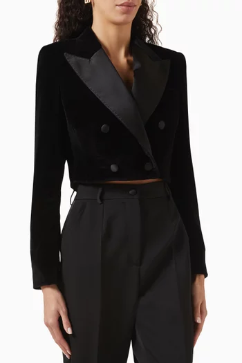 Double-breasted Crop Blazer in Virgin Wool Blend