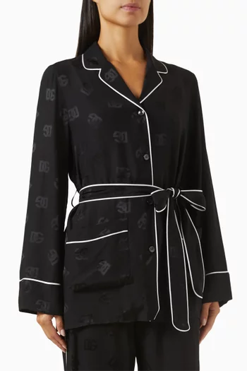 Monogram Pyjama Shirt in Silk Satin