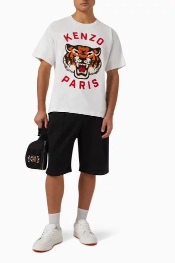 Unisex Lucky Tiger Embroidered Oversized T-shirt in Cotton-jersey