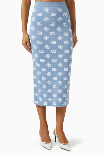 Monogram Pencil Midi Skirt in Viscose Blend