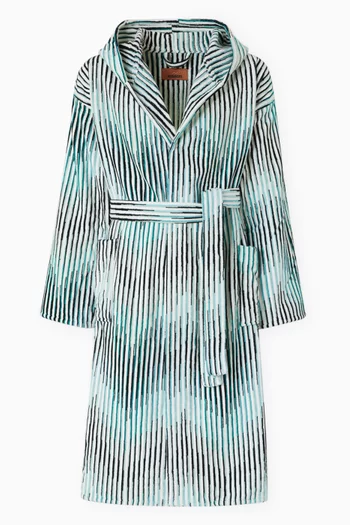 Arpeggio Hooded Bathrobe in Slub Cotton-terry