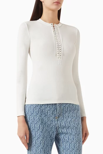 Lace-up Henley Top in Cotton Jersey