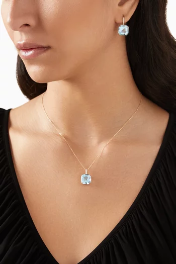 Asscher-cut Topaz & Diamond Pendant Necklace in 14kt Gold
