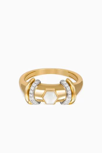 Warrior Hex Diamond Ring in 18kt Yellow Gold