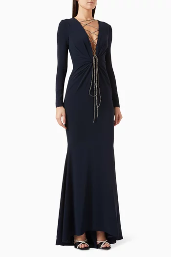Crystal-embellished Lace-up Gown in Jersey