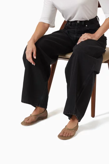 حذاء باليرينا كلاريسا بكعب مسطح قماش شبكي مرصع بكريستال