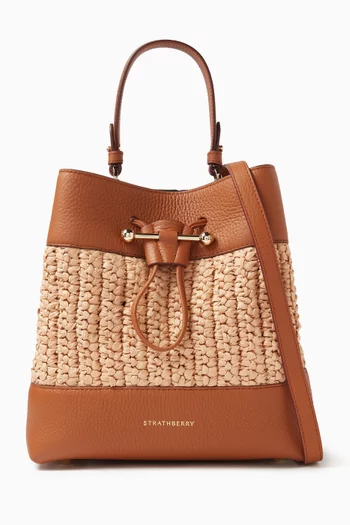 Midi Osette Bucket Bag in Raffia & Leather