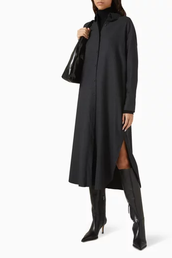 Oversized Midi Shirt Dress in Wool Blend
